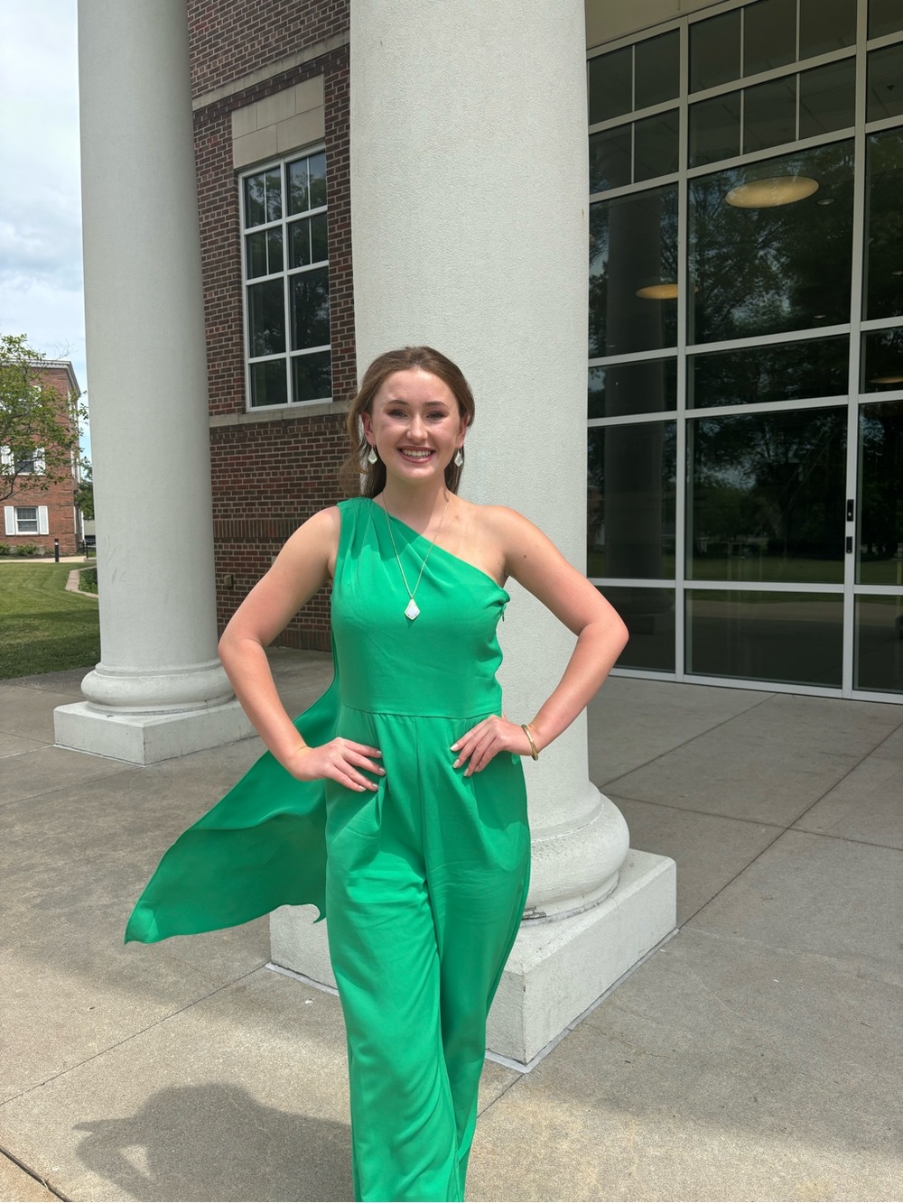 Pageant Interview Bright Green One-Shoulder Jumpsuit